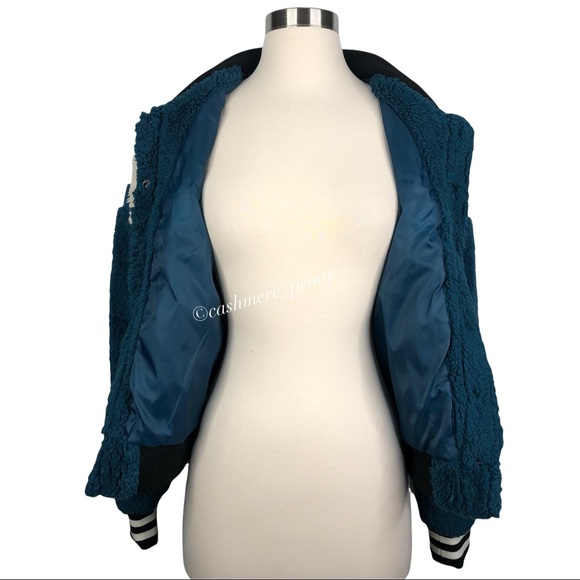 💕SOLD💕Celebrity Pink Varsity Bomb Teddy Sherpa Chevron Jacket - Picture 7 of 11